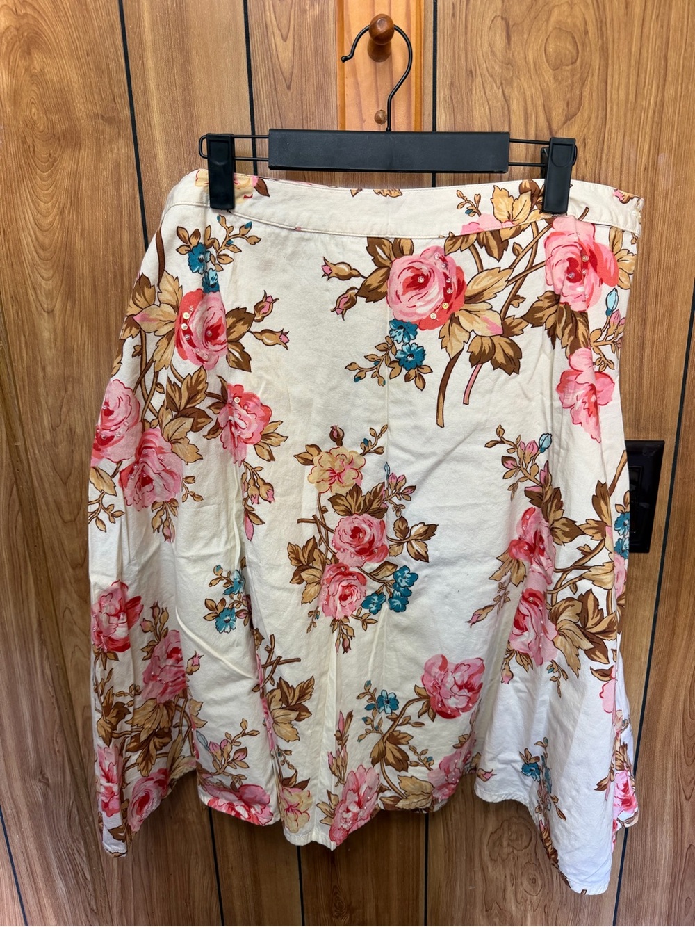 Floral vintage cottagecore A-Line Skirt in Cream and Pink